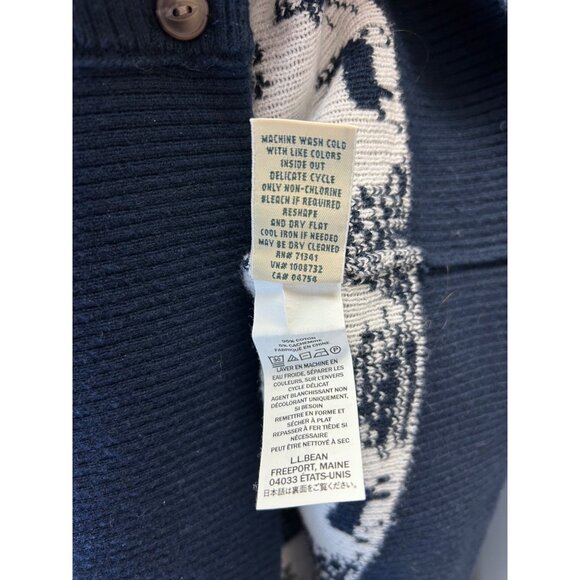 L.L. Bean XSP Navy Holiday Cardigan Sweater Snowflakes/Reindeer 5% Cashmere - Picture 8 of 10